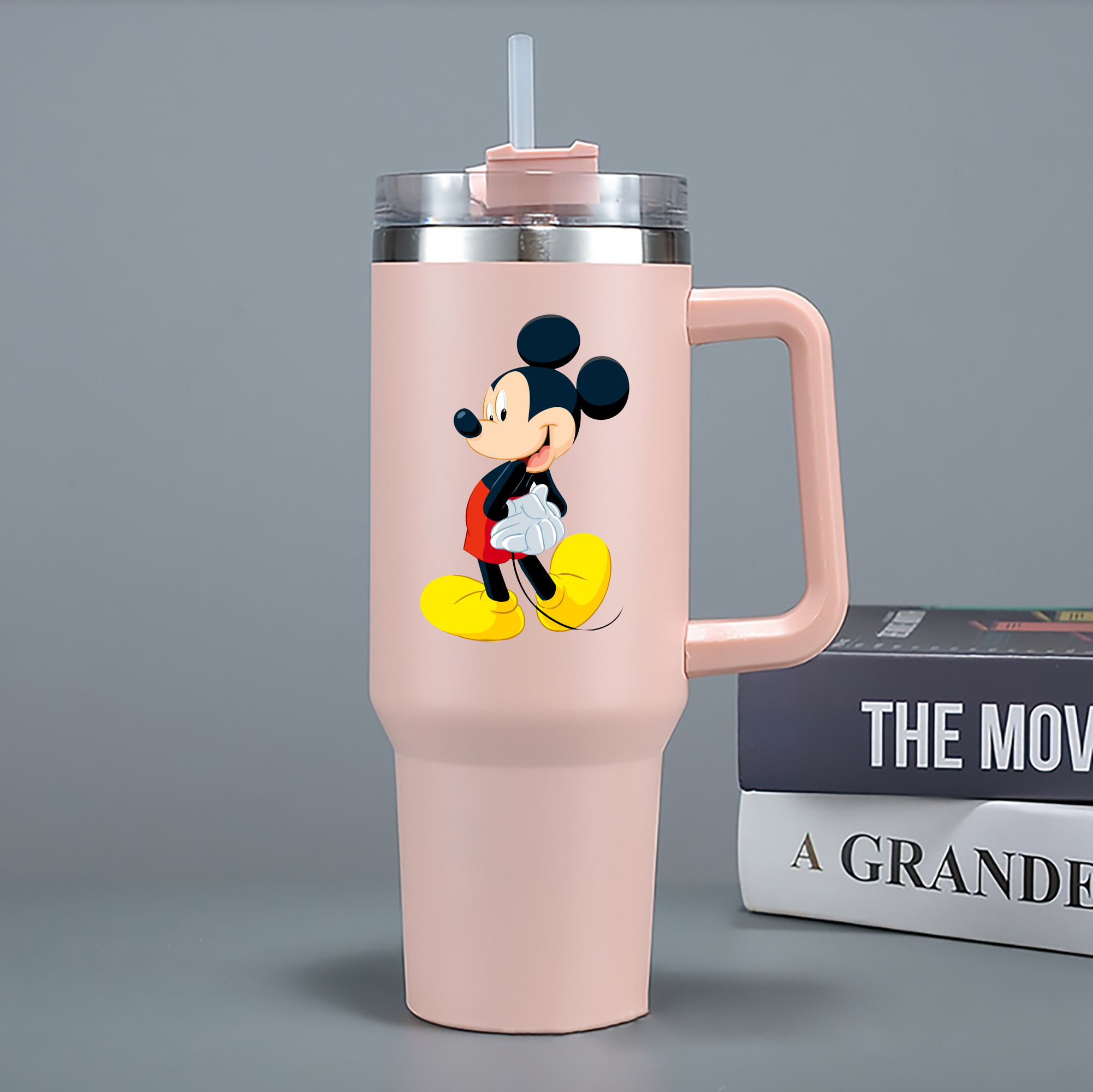（画像用） ミッキーマウス Mickey Mouse 1200mL車用タンブラー - クリスタルステッカー（プラスチックストロー付き）